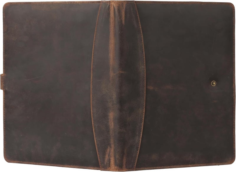 KomalC Leather Portfolio Folder with Luxury Pen and Button Closure | Business Padfolio for Professionals | Vintage Organizer with Legal Pad Holder & Card Slots (Distressed Tan) - Image 5